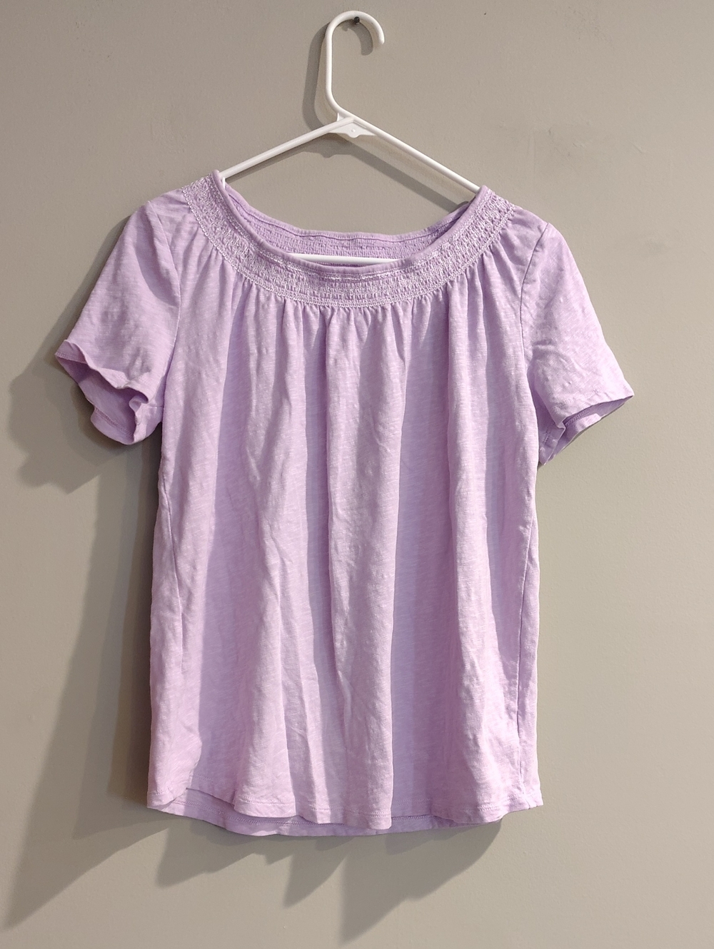 Talbots Women's Medium Lavender Short Sleeve Smocked Yoke Cotton Top